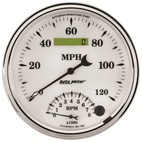 5" Varvmätare/Hastighetsmätare, COMBO, 8K RPM/120 MPH, OLD-TYME WHITE II