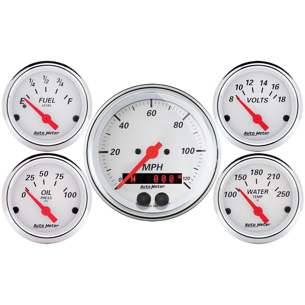 5 PC. Mätar-KIT, 3-3/8" & 2-1/16", GPS Hastighetsmätare,, ARCTIC WHITE