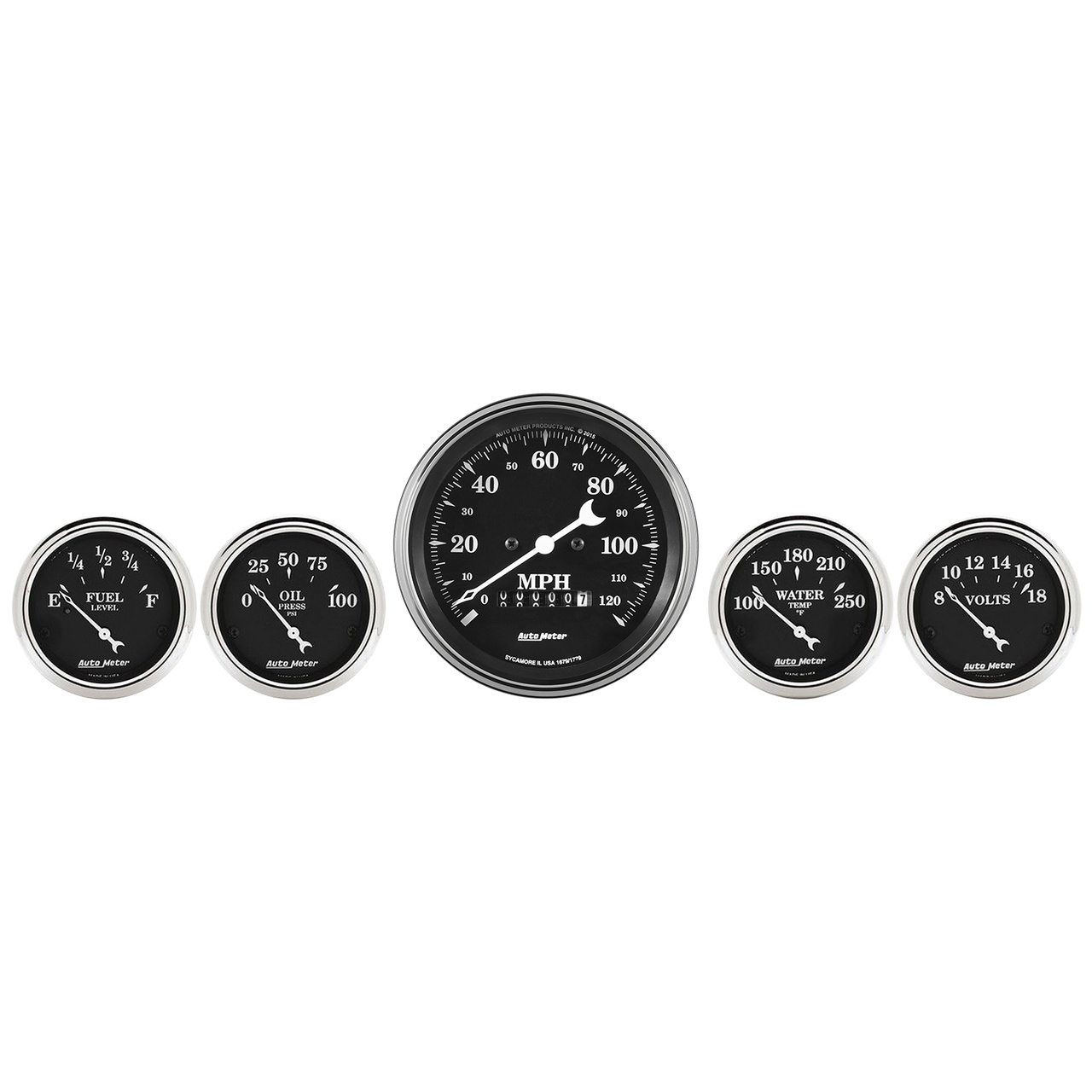 5 PC. Mätar-KIT, 3-3/8" & 2-1/16", ELEC. Hastighetsmätare,, OLD TYME BLACK