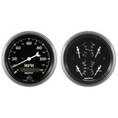 2 PC. Mätar-KIT, 3-3/8" QUAD & Hastighetsmätare,, 240-33 Ω, OLD TYME BLACK