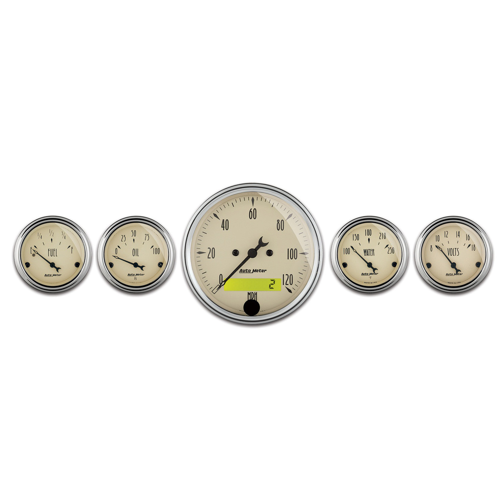5 PC. Mätar-KIT, 3-1/8" & 2-1/16", ELEC. Hastighetsmätare,, ANTIQUE BEIGE