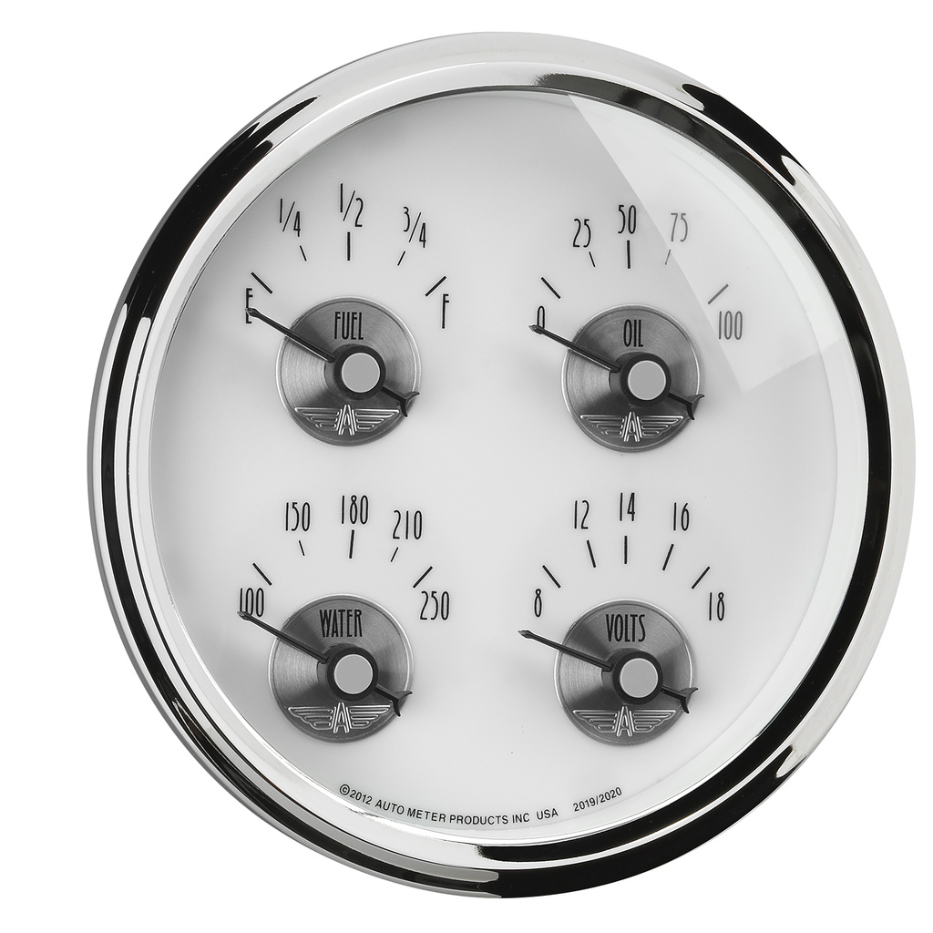 5" Quad Mätare, 100 PSI/100-250 °F/8-18V/0-90 Ω, PRESTIGE PEARL