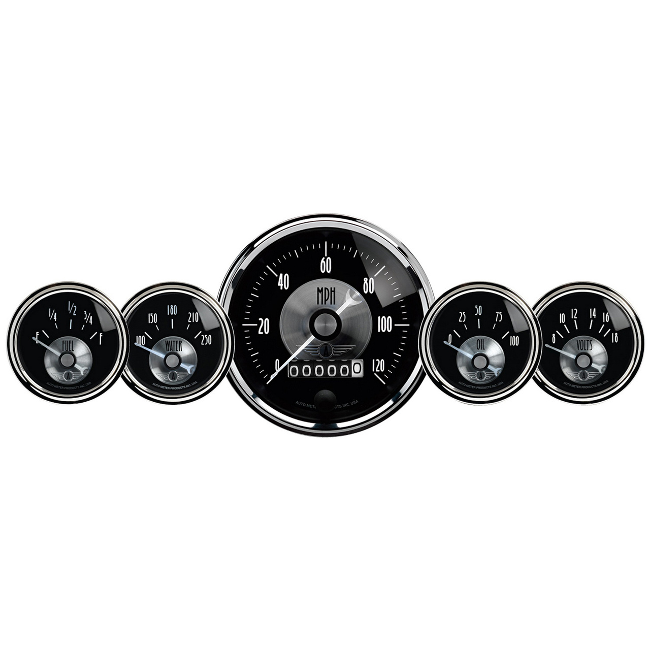 5 PC. Mätar-KIT, 3-3/8" & 2-1/16", ELEC. SPEEDO W/WHEEL ODO, PRESTIGE BLK. DIAMOND