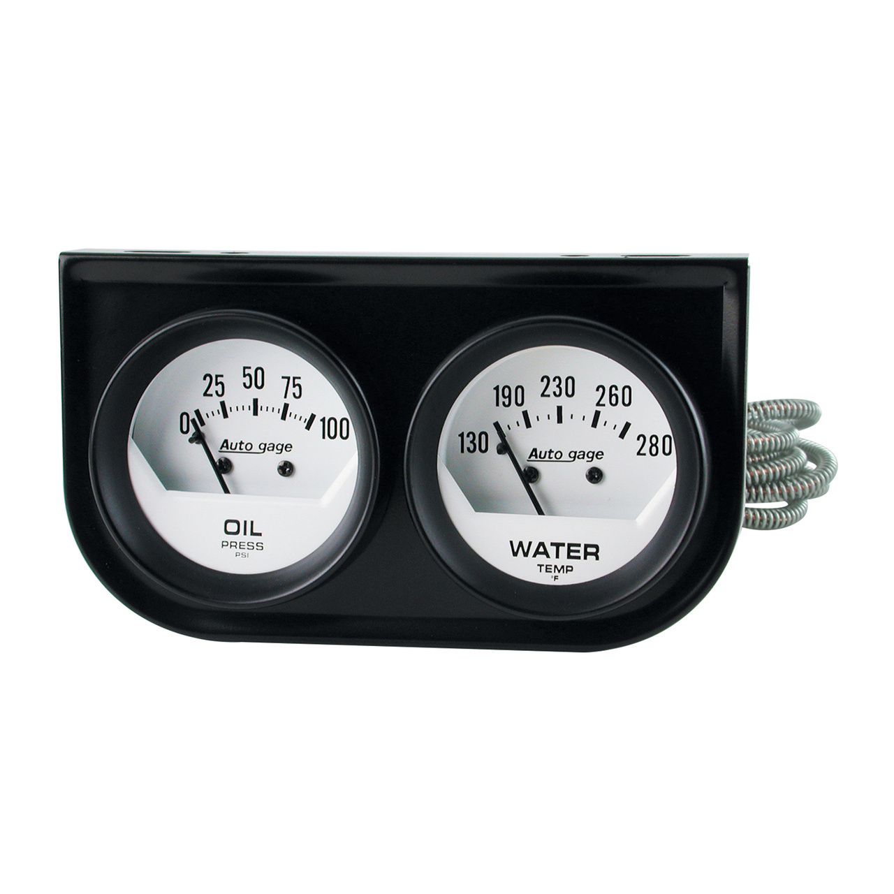 Mätarhållare / Konsol, Oljetryck/WTMP, 2-1/16", 100 PSI/280 °F, WHT DIAL, BLK BZL, AUTOGAGE