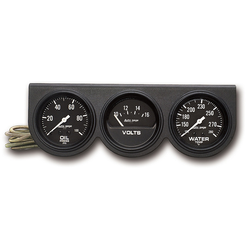 Mätarhållare / Konsol, Oljetryck/Vattentemp/VOLT, 2-5/8", 100 PSI/280 °F/16V, BLK DIAL, BLK BZL, AG