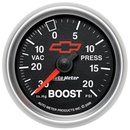 2-1/16" Laddtryck/Vacuum, 30 IN HG/20 PSI, CHEVY RED BOWTIE, BLACK