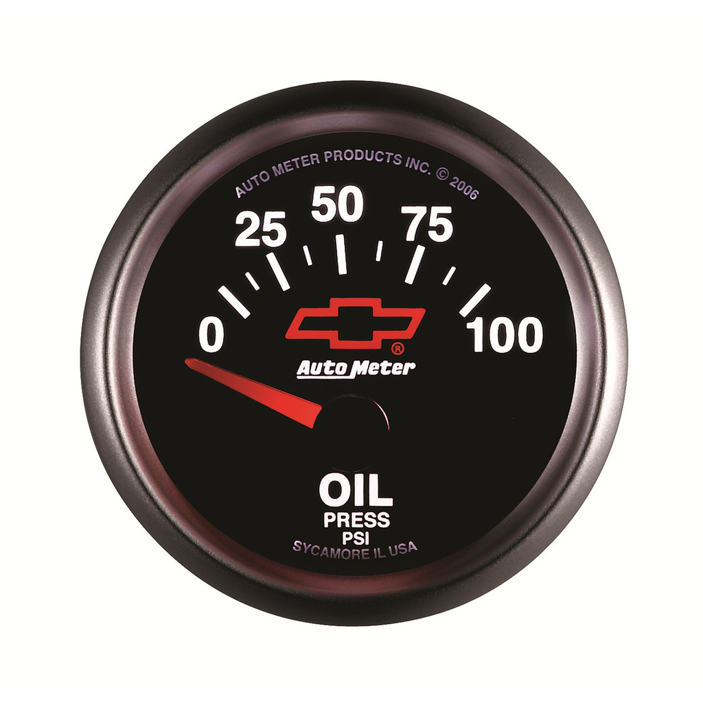 2-1/16" Oljetryck, 0-100 PSI, CHEVY RED BOWTIE, BLACK