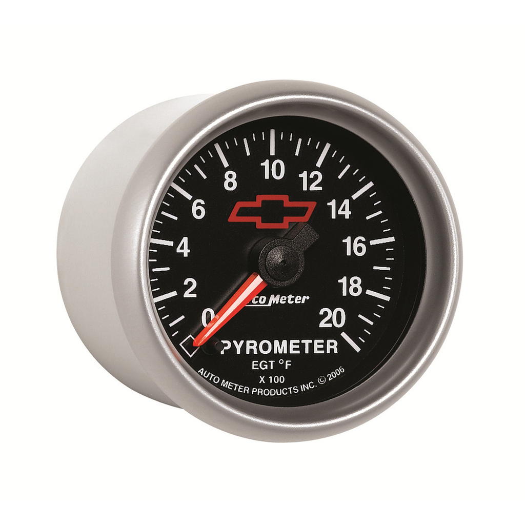 2-1/16" Pyrometer, 0-2000 °F, CHEVY RED BOWTIE, BLACK