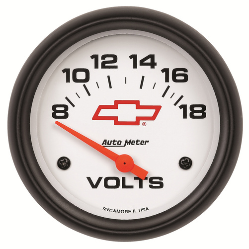 2-5/8" Voltmätare, 8-18V, CHEVY RED BOWTIE, WHITE