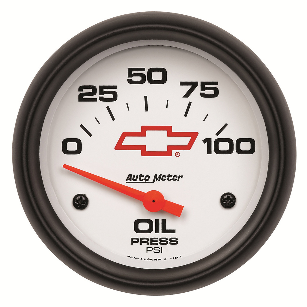 2-5/8" Oljetryck, 0-100 PSI, CHEVY RED BOWTIE, WHITE