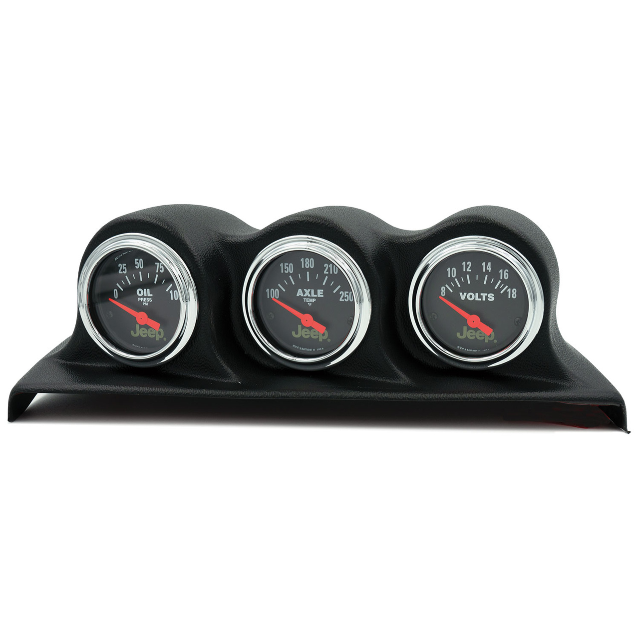 Mätar-KIT, 3 PC, WRANGLER (JK) 07-10, OIL PSI/AXLE TEMP/VOLT, 100PSI/250ºF/18V, BLK DIAL, CHROME BZL, JEEP