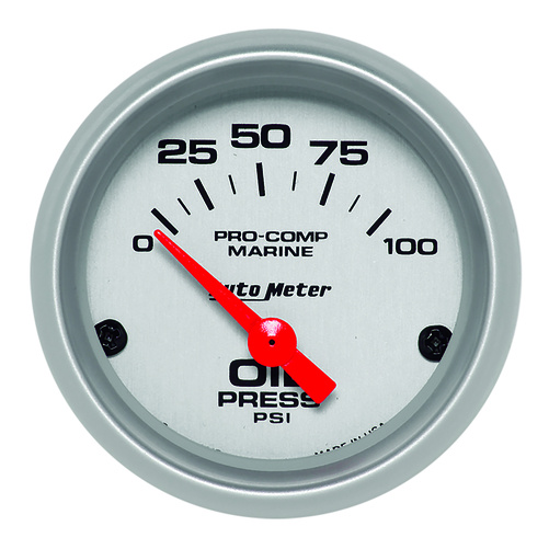 2-1/16" Oljetryck, 0-100 PSI, MARINE SILVER ULTRA-LITE