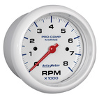 3-3/8" Varvräknare, 0-8,000 RPM, MARINE WHITE