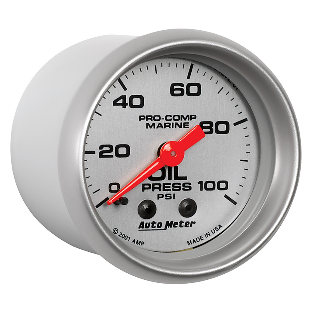2-1/16" Oljetryck, 0-100 PSI, MARINE SILVER ULTRA-LITE