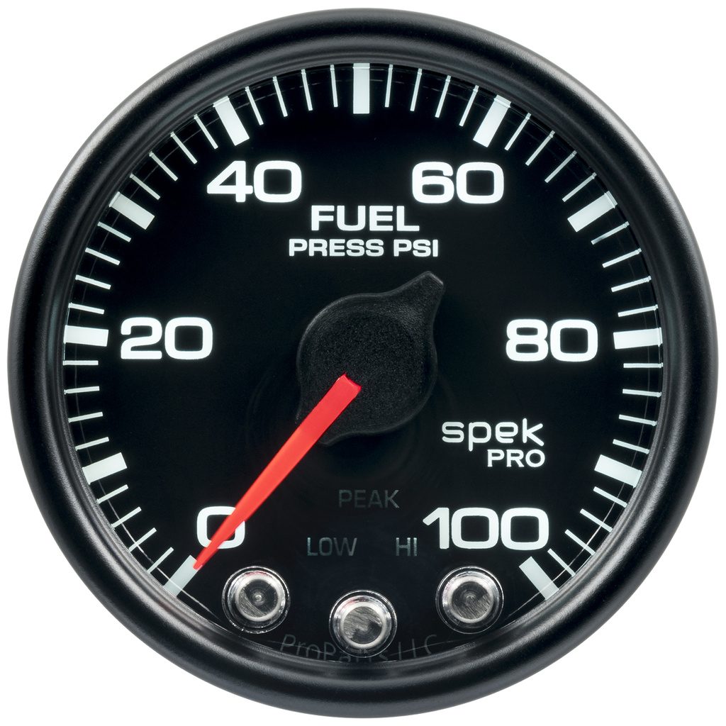 2-1/16" Bränsletryck, 0-100 PSI, SPEK-PRO, Svart/Svart, ECU