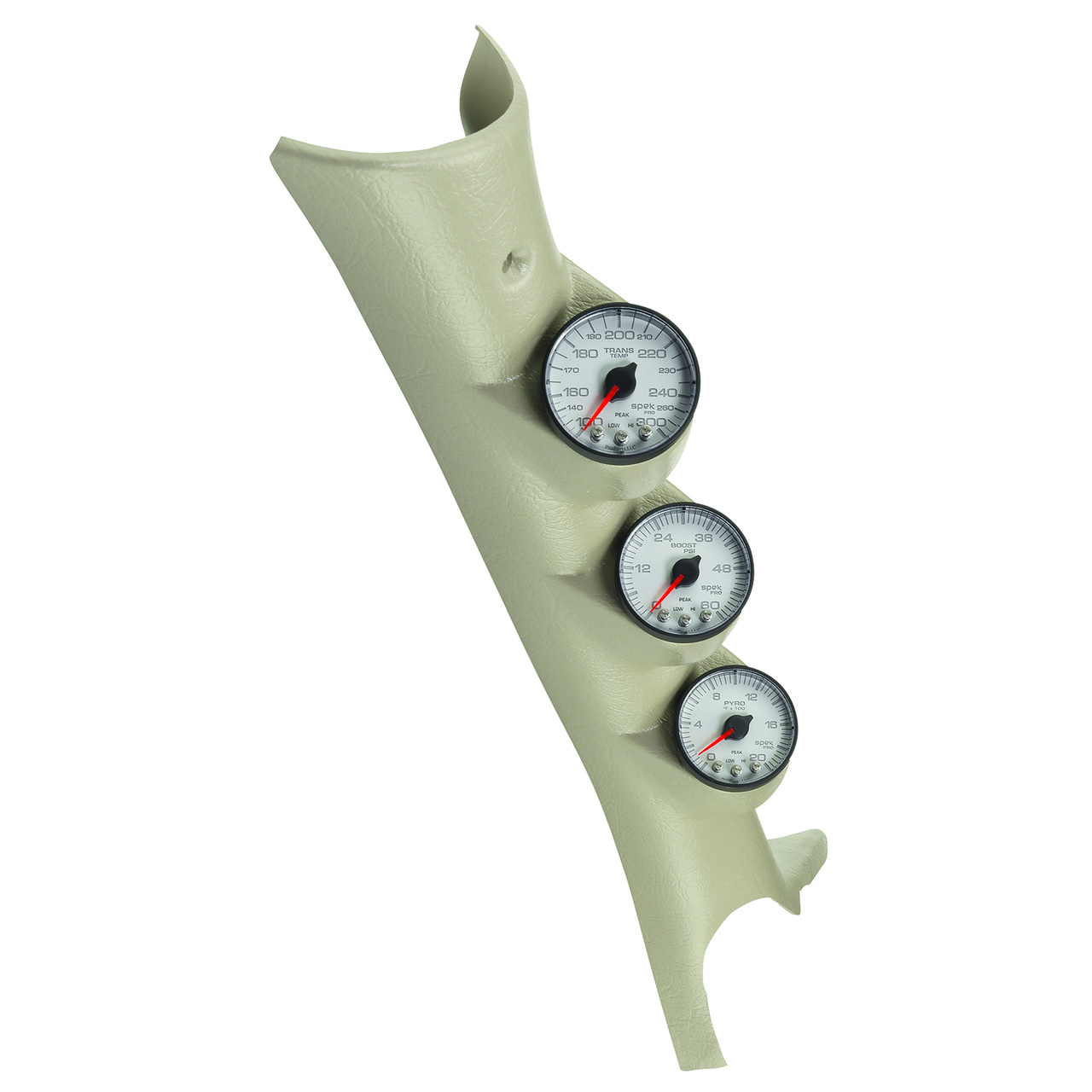 Mätarhållare A-stolpe, 0-60 PSI/0-2000 °F/100-300 °F, 03-09 DODGE RAM, SPEK-PRO, WHITE DIAL, BLACK BEZEL, CLEAR LENS