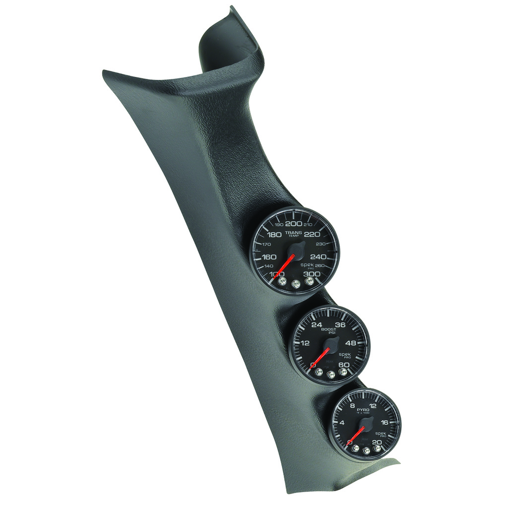 Mätarhållare A-stolpe, 0-60 PSI/0-2000 °F/100-300 °F, 08-10 FORD SUPERDUTY, SPEK-PRO, BLACK DIAL, BLACK BEZEL, FLAT ANTIGLARE LENS