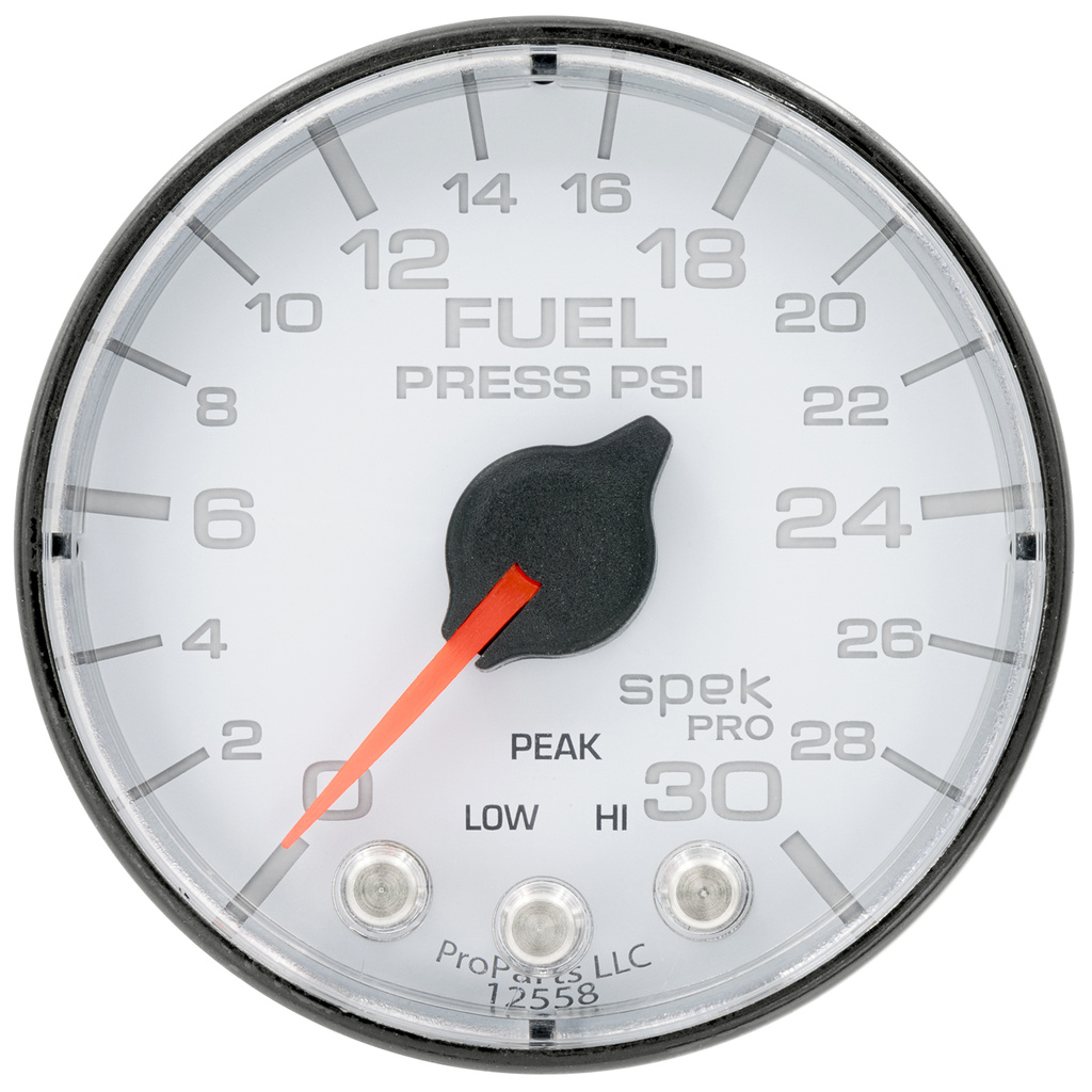 2-1/16" Bränsletryck, 0-30 PSI, SPEK-PRO, Vit/Svart