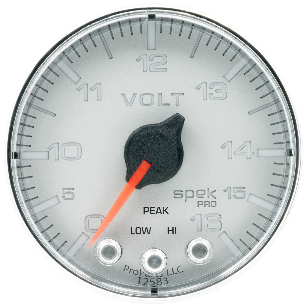 2-1/16" Voltmätare, 0-16V, SPEK-PRO, Silver/Krom