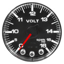 2-1/16" Voltmätare, 0-16V, SPEK-PRO, Svart/Krom