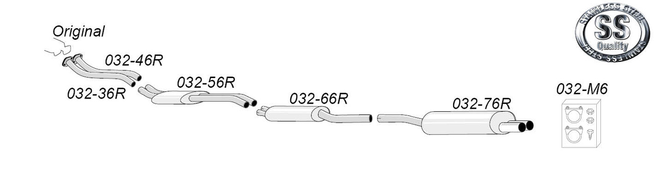 E46 320i/325i/330i Sedan/Touring/Coupé/Cabrio M54 2,2/2,5/3,0l år 1999-2006 Sportavgassystem