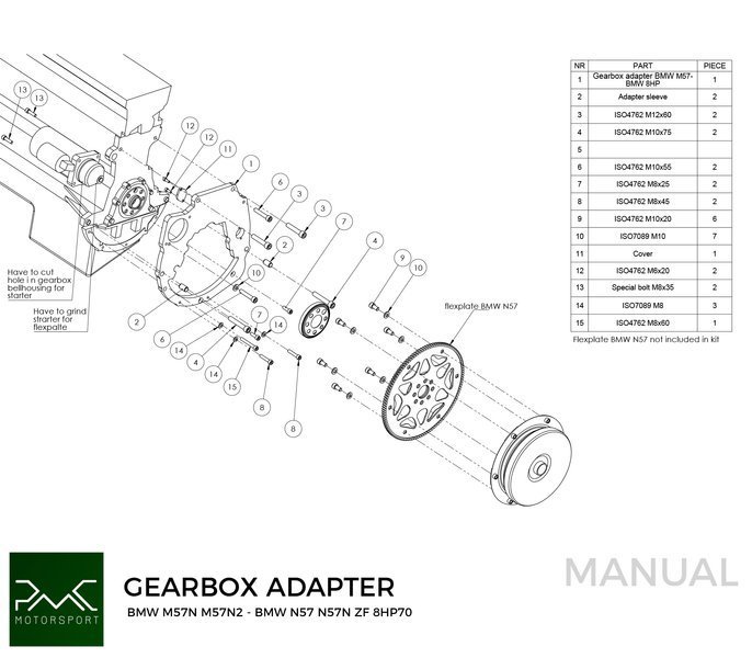 Adapterplatta växellåda BMW M57N M57N2 - BMW N57N N57 Diesel ZF 8HP70