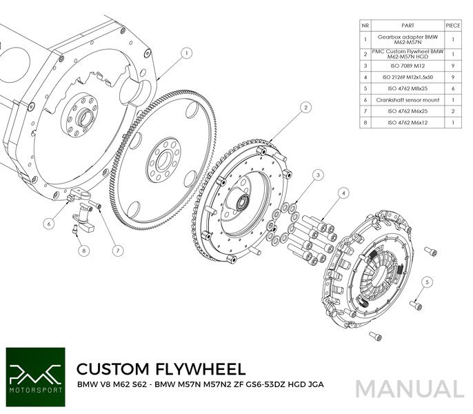 PMC Svänghjul BMW V8 M62 S62 240mm (inkl. triggerkrans)